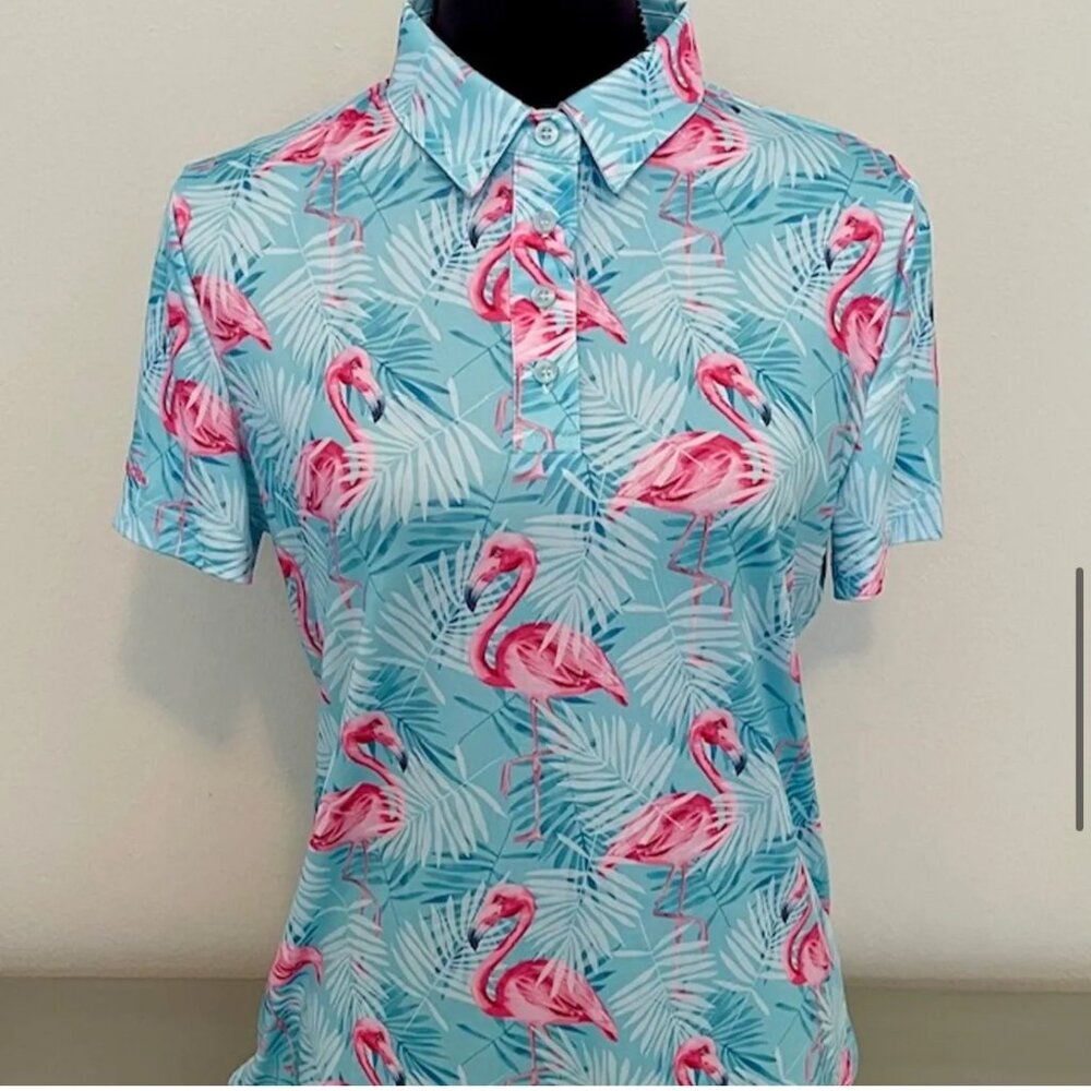CS Ladies Mint Flamingo Print Polo